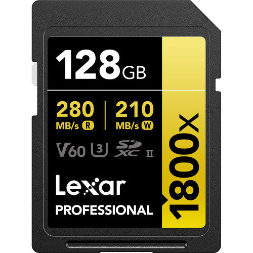 Lexar Professional 1800x SDXC UHS-II V60 128GB Read 280MB/s Write 